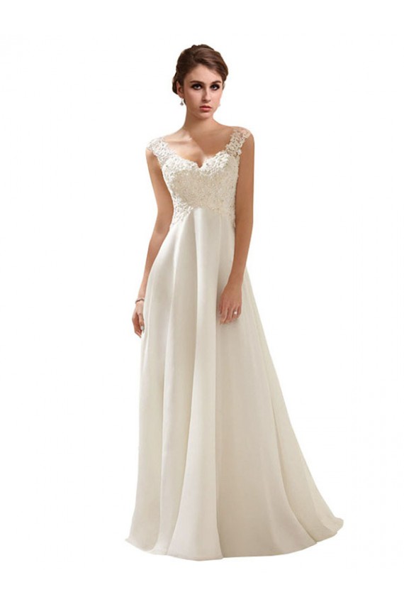 Soft Chiffon & Lace V-Neck Low Back A-Line Ivory Wedding Dress Manchester