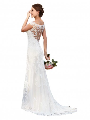 Lace Illusion Neck Sheath White Sexy Wedding Dress Manchester