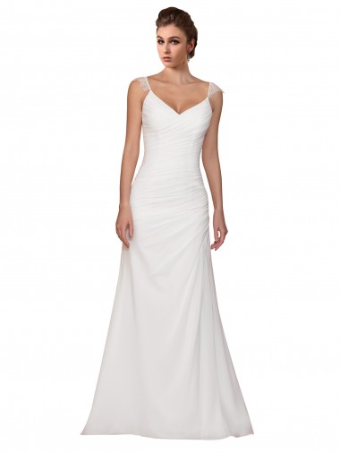 Soft Chiffon V-Neck Sheath Ivory Wedding Dress Manchester