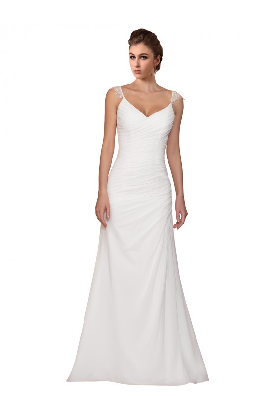 Soft Chiffon V-Neck Sheath Ivory Wedding Dress Manchester