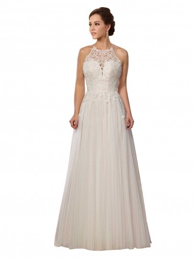 Tulle Illusion Neck Sweep Train A-Line Ivory Wedding Dress Manchester