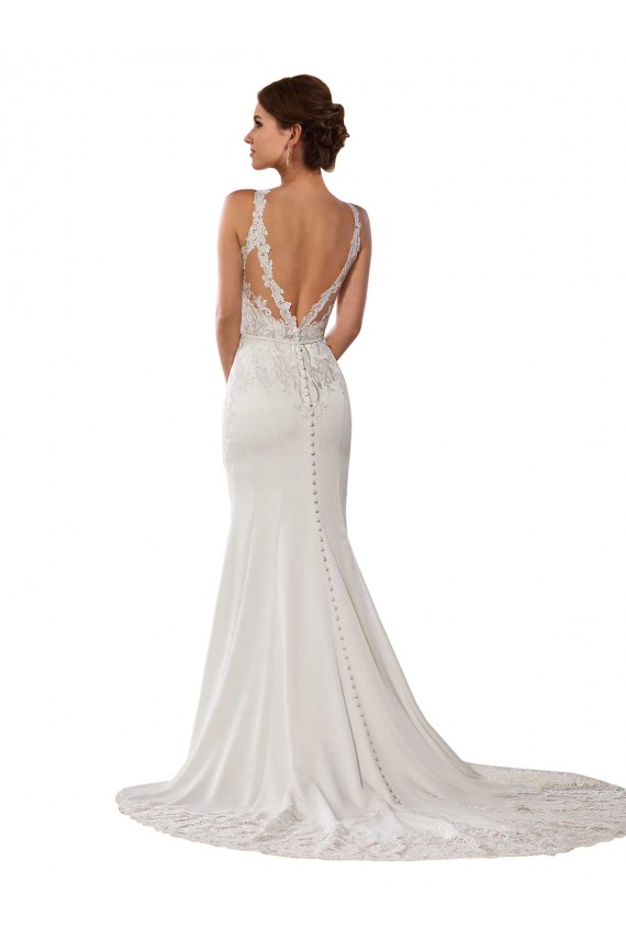 Lace High Neck V-Back Sheath Ivory Modern Wedding Dress Manchester