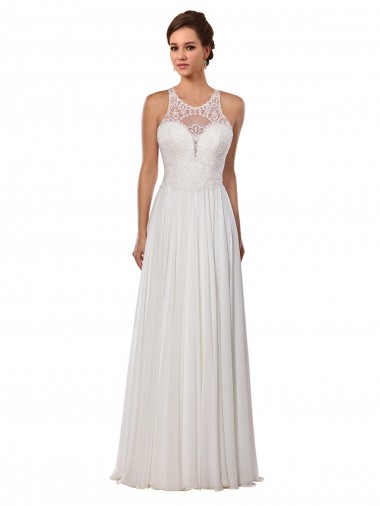 Soft Chiffon Illusion Neck Sheath Ivory Wedding Dress Manchester