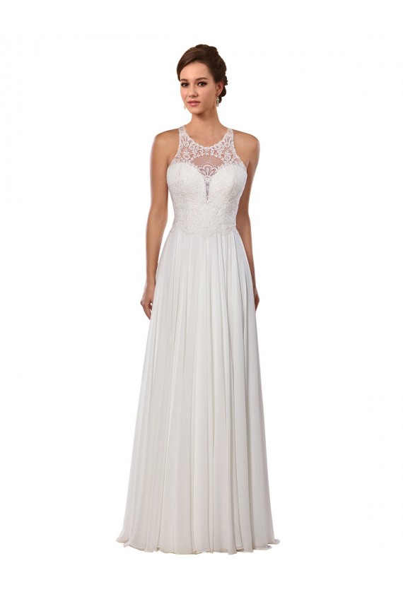 Soft Chiffon Illusion Neck Sheath Ivory Wedding Dress Manchester