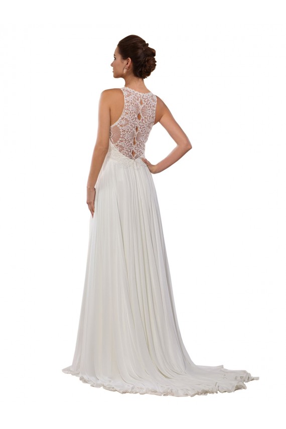 Soft Chiffon Illusion Neck Sheath Ivory Wedding Dress Manchester