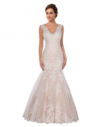 Lace V-Neck Mermaid Ivory & Champagne Modern Wedding Dress Manchester