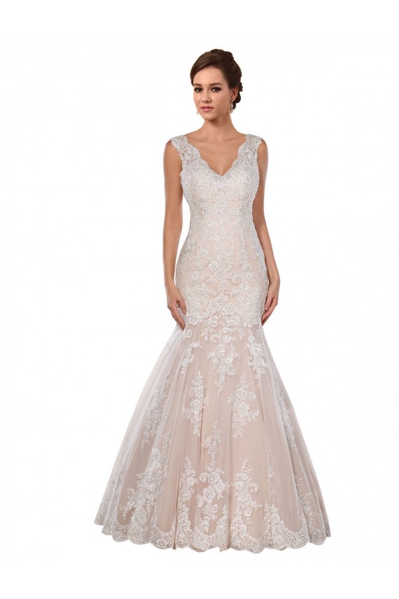 Lace V-Neck Mermaid Ivory & Champagne Modern Wedding Dress Manchester