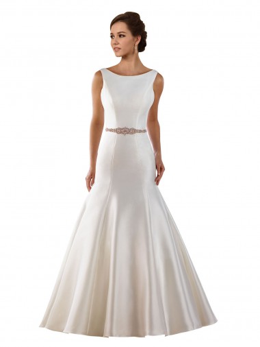 Satin Bateau Neck V-Back Mermaid Ivory Modern Wedding Dress Manchester