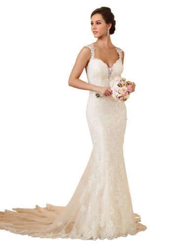 Lace Sweetheart Keyhole Back Mermaid Ivory Modern Wedding Dress Manchester
