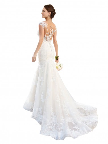Lace Illusion Neck Mermaid White Wedding Dress Manchester