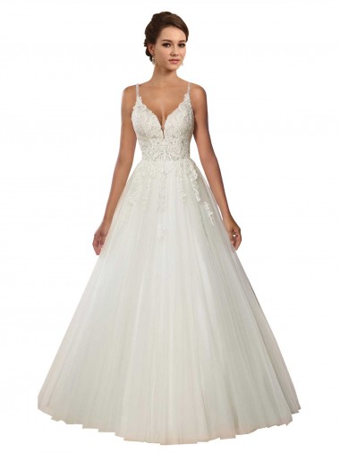 Tulle & Lace Spaghetti Straps Ball Gown Ivory Boho Wedding Dress Manchester