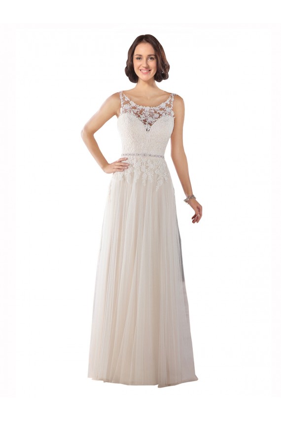 Tulle Illusion Neck A-Line Ivory & Champagne Boho Wedding Dress Manchester