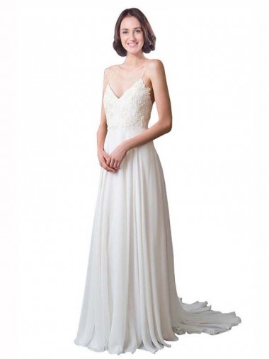 Soft Chiffon & Lace V-Neck A-Line Ivory Beach Wedding Dress Manchester