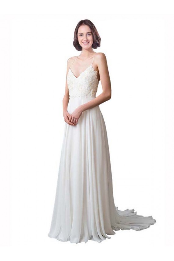 Soft Chiffon & Lace V-Neck A-Line Ivory Beach Wedding Dress Manchester