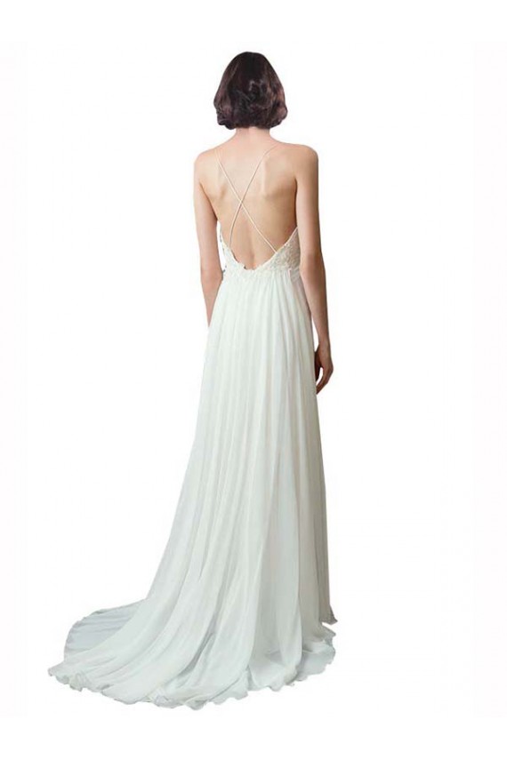 Soft Chiffon & Lace V-Neck A-Line Ivory Beach Wedding Dress Manchester