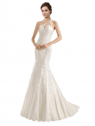 Lace Illusion Neck Mermaid Ivory Wedding Dress Manchester