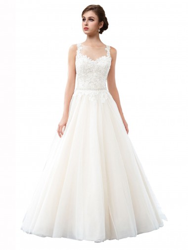 Tulle & Lace Illusion Neck A-Line Ivory Beach Wedding Dress Manchester
