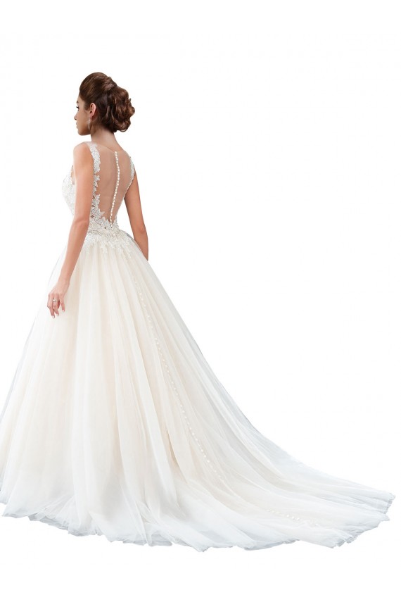 Tulle & Lace Illusion Neck A-Line Ivory Beach Wedding Dress Manchester