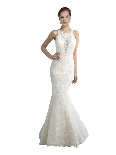 Tulle Illusion Neck Mermaid Ivory Beach Wedding Dress Manchester