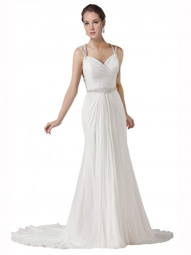 Soft Chiffon Sweetheart Sheath White Beach Wedding Dress Manchester