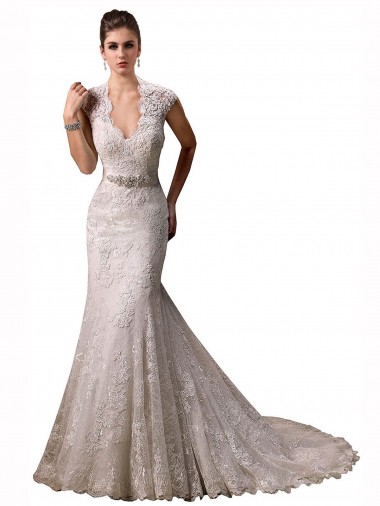 Lace V-Neck Mermaid Ivory Wedding Dresses Manchester