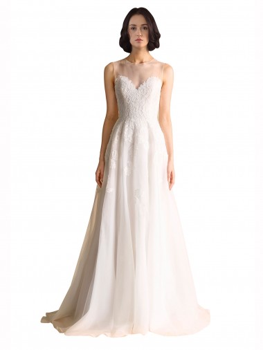 Tulle Illusion Neck A-Line Ivory Wedding Dress Manchester