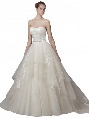 Tulle & Lace Strapless Low Back Ball Gown Ivory Wedding Dress Manchester