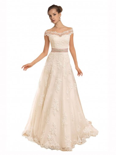 Lace Off the Shoulder A-Line Ivory Beach Wedding Dress Manchester