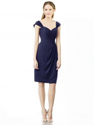 Soft Chiffon Sweetheart Knee Length Sheath Dark Navy Bridesmaid Dress Manchester