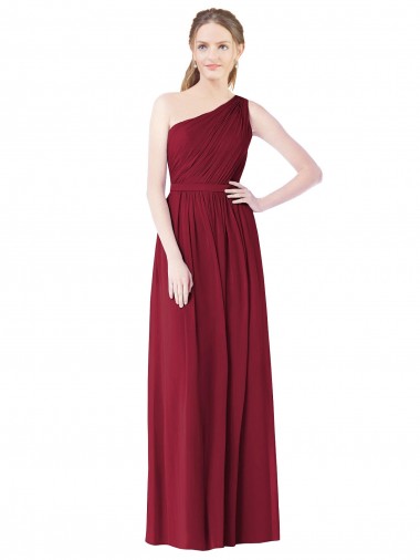 Soft Chiffon One Shoulder A-Line Burgundy Bridesmaid Gown Manchester
