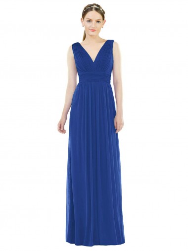 Soft Chiffon V-Neck A-Line Royal Blue Bridesmaid Gowns Manchester