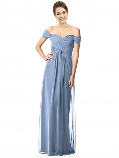 Soft Chiffon Off the Shoulder A-Line Dusty Blue Bridesmaid Dress Manchester