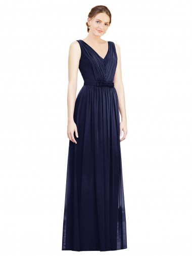 Chiffon V-Neck A-Line Dark Navy Bridesmaid Gowns Manchester