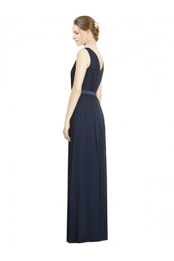 Chiffon V-Neck A-Line Dark Navy Bridesmaid Gowns Manchester