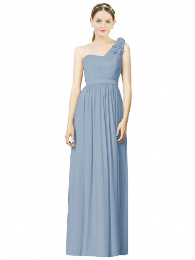 Soft Chiffon One Shoulder A-Line Dusty Blue Bridesmaid Dress Manchester