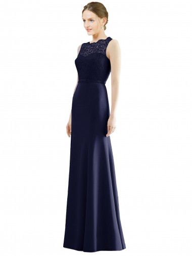 Soft Chiffon & Lace Illusion Neck Mermaid Dark Navy Bridesmaid Dress Manchester