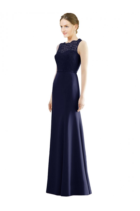 Soft Chiffon & Lace Illusion Neck Mermaid Dark Navy Bridesmaid Dress Manchester