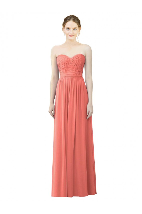 Soft Chiffon Strapless A-Line Coral Bridesmaid Dress Manchester