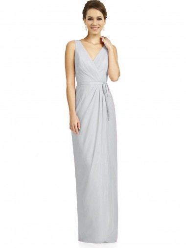 Soft Chiffon V-Neck V-Back Sheath Frost Bridesmaid Dress Manchester