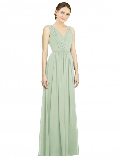 Soft Chiffon V-Neck V-Back A-Line Sage Bridesmaid Dress Manchester