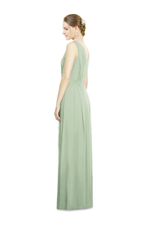 Soft Chiffon V-Neck V-Back A-Line Sage Bridesmaid Dress Manchester