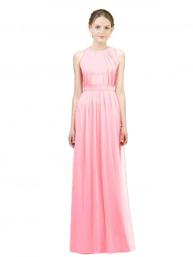 Soft Chiffon Halter Neck A-Line Salmon Bridesmaid Dress Manchester