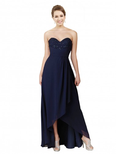 Soft Chiffon Sweetheart A-Line Dark Navy High Low Bridesmaid Dress Manchester