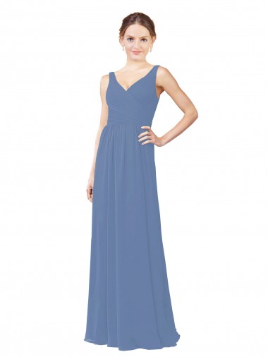 Soft Chiffon V-Neck Sheath Windsor Blue Bridal Party Dress Manchester