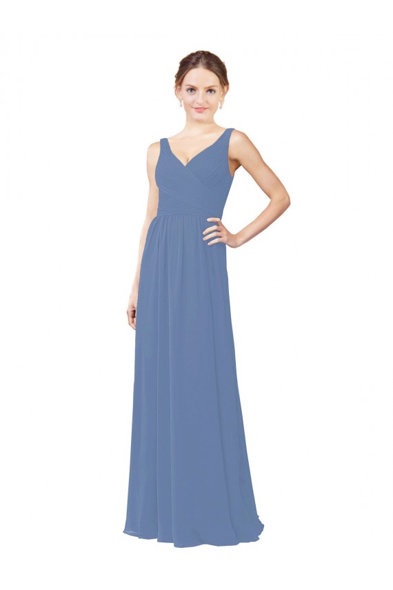Soft Chiffon V-Neck Sheath Windsor Blue Bridal Party Dress Manchester