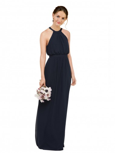 Chiffon High Neck A-Line Dark Navy Bridesmaid Dress Manchester