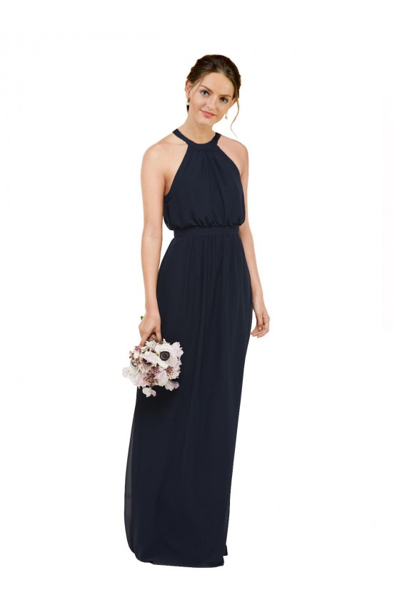 Chiffon High Neck A-Line Dark Navy Bridesmaid Dress Manchester