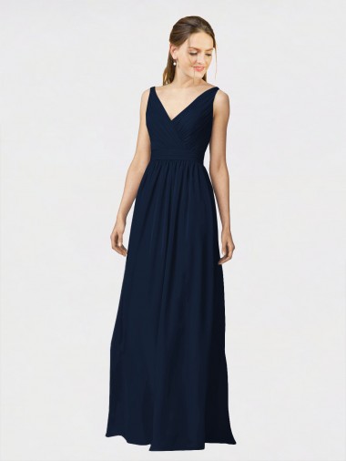 Chiffon V-Neck A-Line Dark Navy Bridesmaid Dresses / Formal Dresses Manchester
