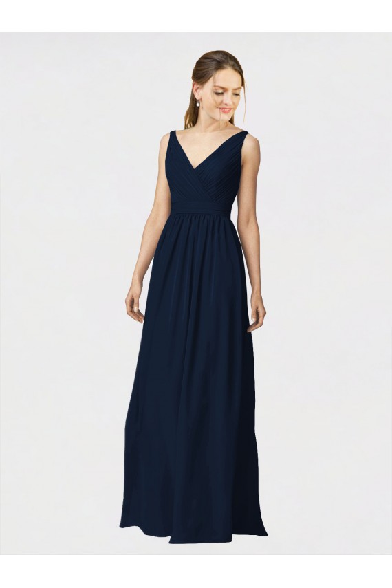Chiffon V-Neck A-Line Dark Navy Bridesmaid Dresses / Formal Dresses Manchester