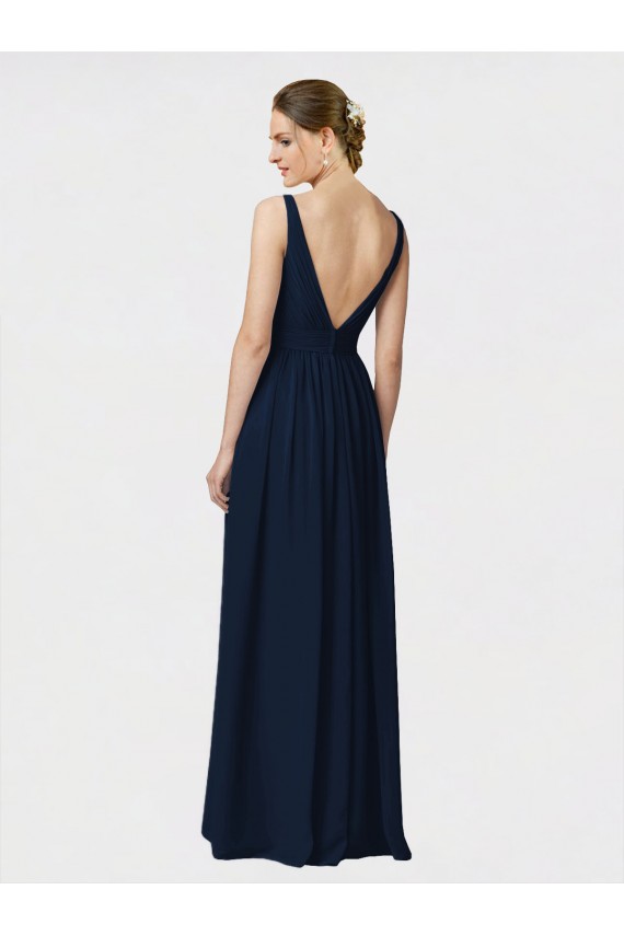 Chiffon V-Neck A-Line Dark Navy Bridesmaid Dresses / Formal Dresses Manchester
